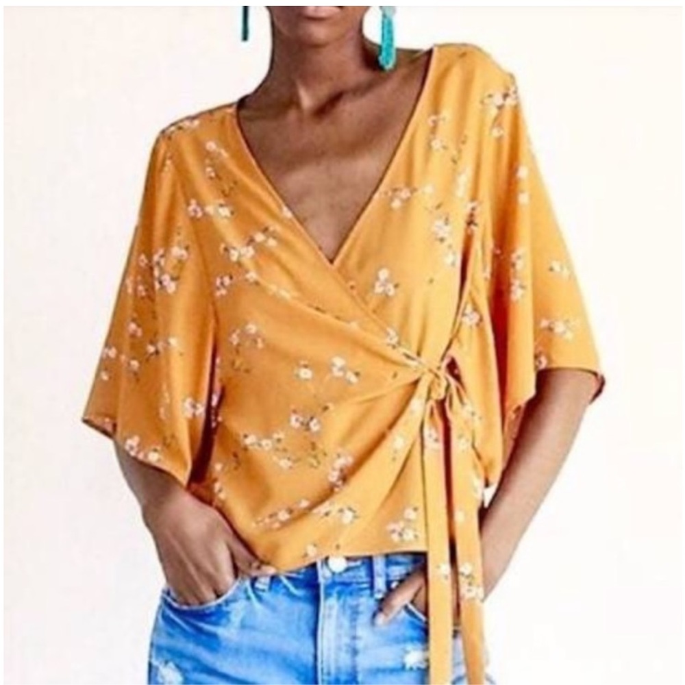 Express Cherry Blossom Floral Kimono Sleeve Wrap Blouse